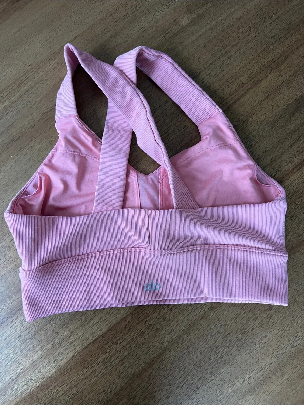 Alo Yoga Emulate Sports Bra Ribbed Pink Large